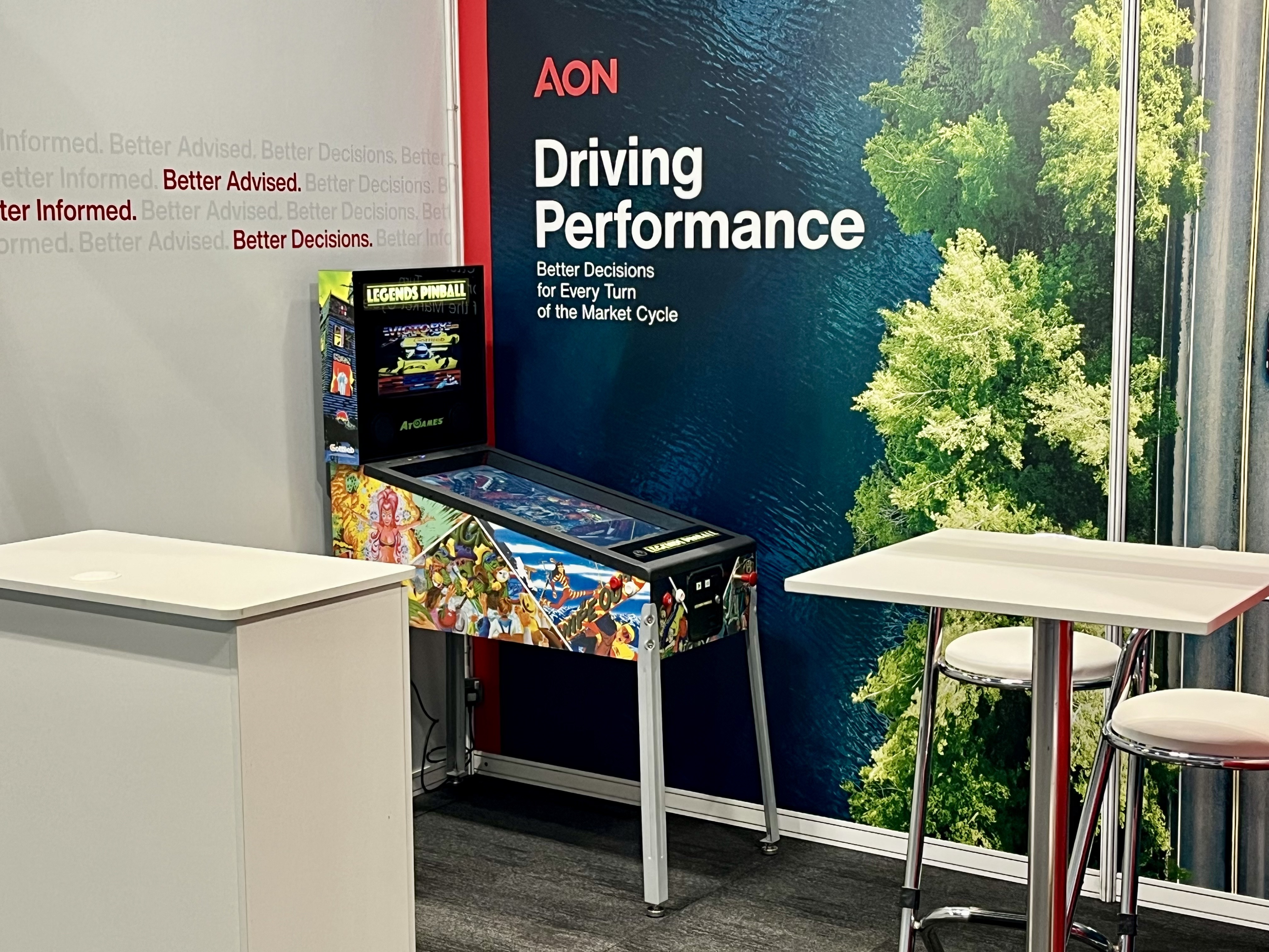 Virtual Pinball machine on the AON exhibition stand at ACC Liverpool